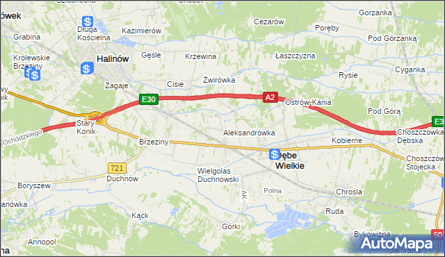 mapa Aleksandrówka gmina Dębe Wielkie, Aleksandrówka gmina Dębe Wielkie na mapie Targeo