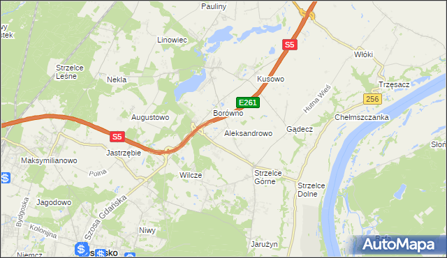 mapa Aleksandrowo gmina Dobrcz, Aleksandrowo gmina Dobrcz na mapie Targeo