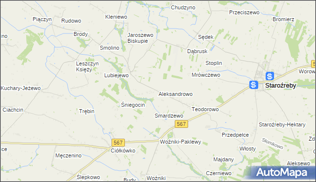 mapa Aleksandrowo gmina Staroźreby, Aleksandrowo gmina Staroźreby na mapie Targeo