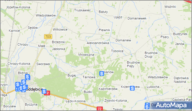 mapa Antoniew gmina Dalików, Antoniew gmina Dalików na mapie Targeo