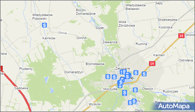 mapa Antoniew gmina Głowno, Antoniew gmina Głowno na mapie Targeo