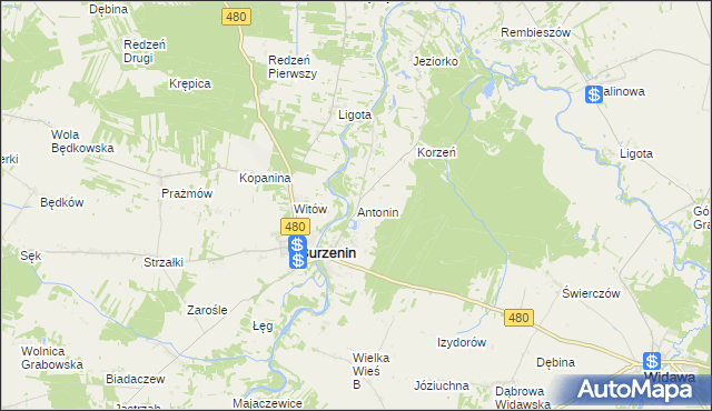 mapa Antonin gmina Burzenin, Antonin gmina Burzenin na mapie Targeo