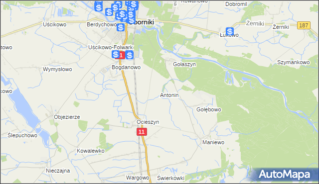mapa Antonin gmina Oborniki, Antonin gmina Oborniki na mapie Targeo