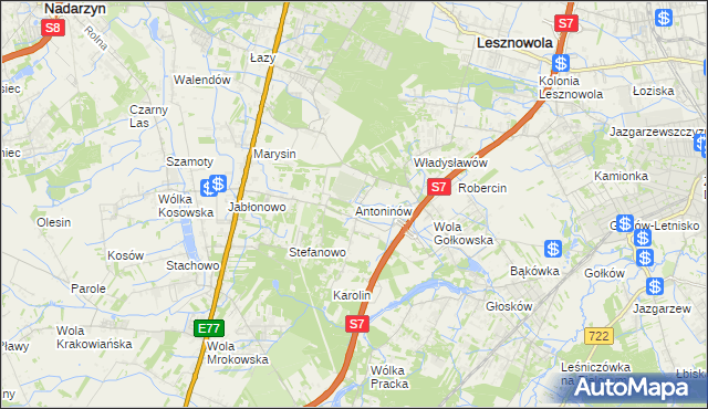 mapa Antoninów gmina Piaseczno, Antoninów gmina Piaseczno na mapie Targeo