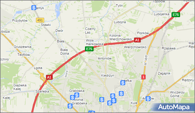 mapa Antoniów gmina Mykanów, Antoniów gmina Mykanów na mapie Targeo