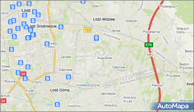 mapa Augustów gmina Łódź, Augustów gmina Łódź na mapie Targeo