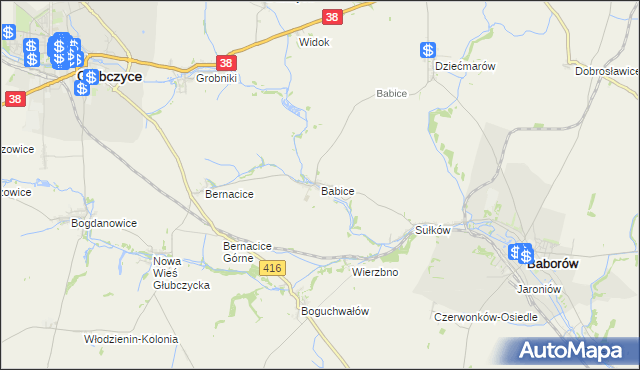 mapa Babice gmina Baborów, Babice gmina Baborów na mapie Targeo