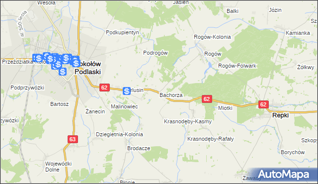 mapa Bachorza gmina Sokołów Podlaski, Bachorza gmina Sokołów Podlaski na mapie Targeo