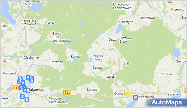 mapa Bącka Huta, Bącka Huta na mapie Targeo