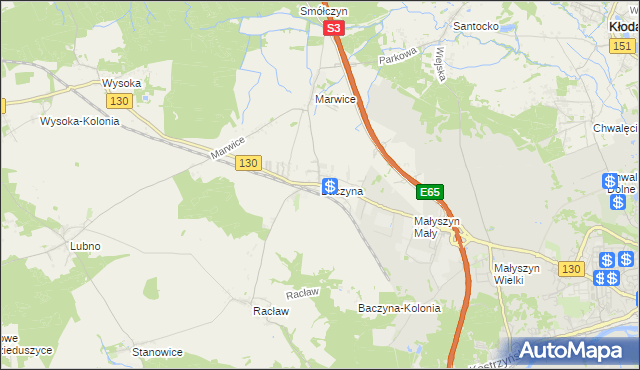 mapa Baczyna gmina Lubiszyn, Baczyna gmina Lubiszyn na mapie Targeo