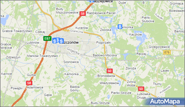 mapa Badowo-Mściska, Badowo-Mściska na mapie Targeo