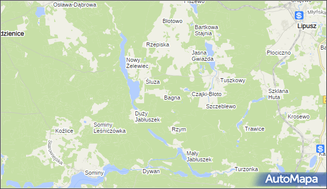 mapa Bagna gmina Lipusz, Bagna gmina Lipusz na mapie Targeo