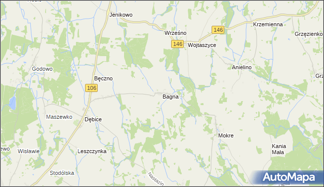 mapa Bagna gmina Maszewo, Bagna gmina Maszewo na mapie Targeo