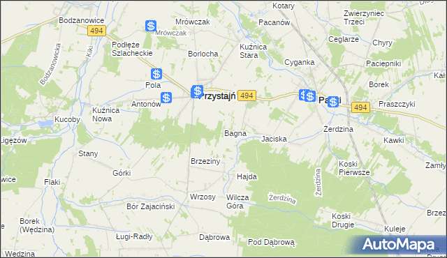 mapa Bagna gmina Przystajń, Bagna gmina Przystajń na mapie Targeo