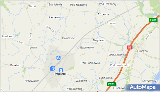 mapa Bagniewko gmina Pruszcz, Bagniewko gmina Pruszcz na mapie Targeo