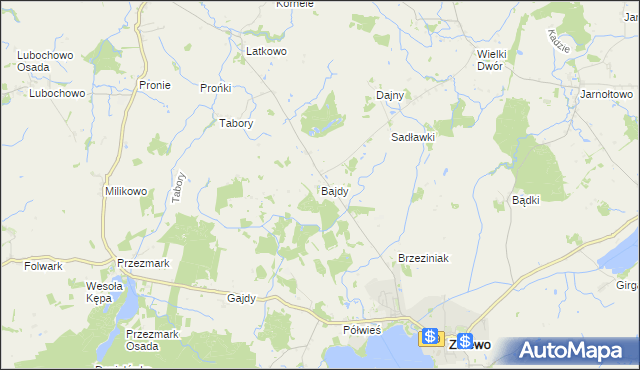 mapa Bajdy gmina Zalewo, Bajdy gmina Zalewo na mapie Targeo