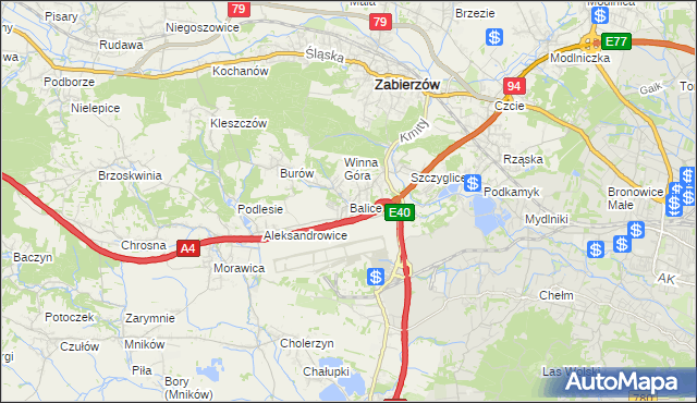 mapa Balice gmina Zabierzów, Balice gmina Zabierzów na mapie Targeo