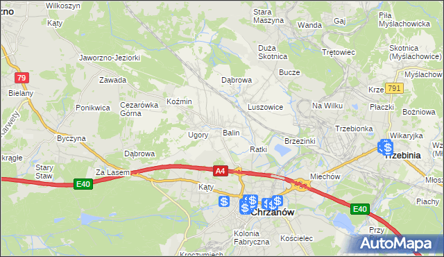 mapa Balin gmina Chrzanów, Balin gmina Chrzanów na mapie Targeo