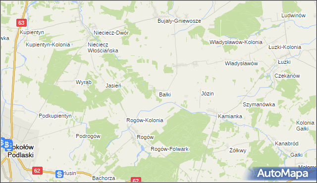 mapa Bałki gmina Repki, Bałki gmina Repki na mapie Targeo