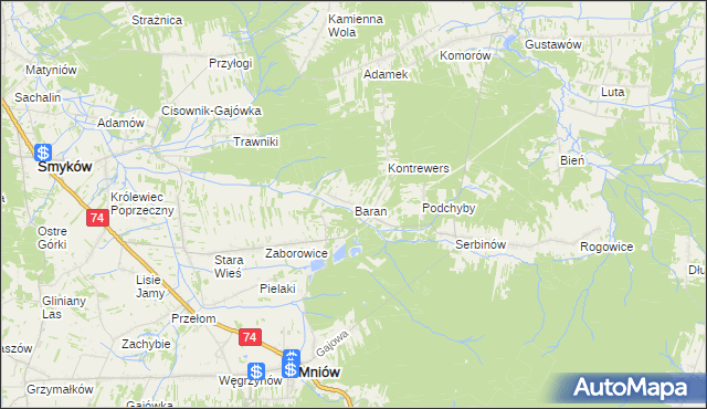 mapa Baran gmina Mniów, Baran gmina Mniów na mapie Targeo