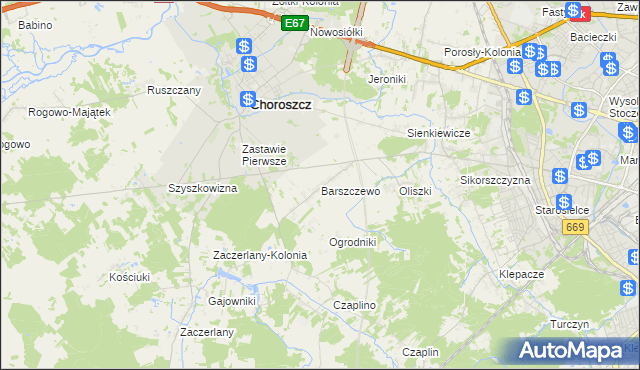 mapa Barszczewo gmina Choroszcz, Barszczewo gmina Choroszcz na mapie Targeo