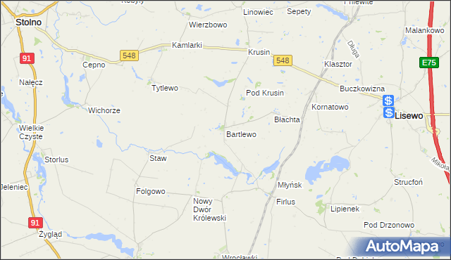 mapa Bartlewo gmina Lisewo, Bartlewo gmina Lisewo na mapie Targeo