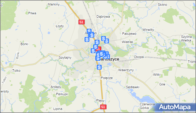 mapa Bartoszyce, Bartoszyce na mapie Targeo