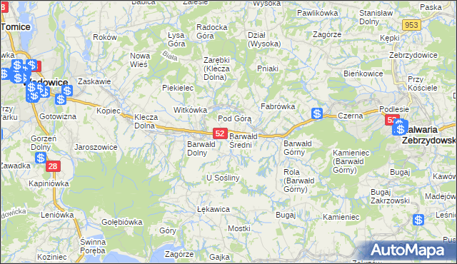 mapa Barwałd Średni, Barwałd Średni na mapie Targeo
