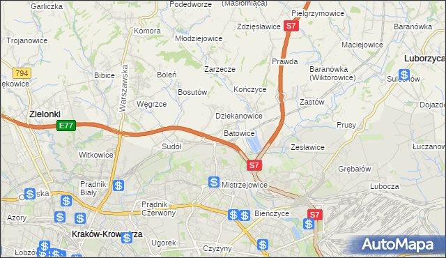 mapa Batowice, Batowice na mapie Targeo