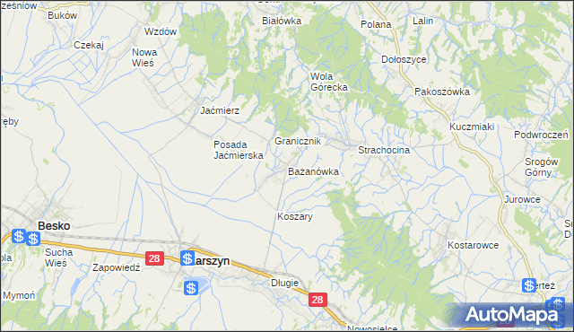 mapa Bażanówka, Bażanówka na mapie Targeo