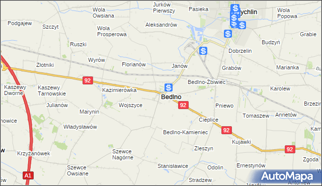 mapa Bedlno powiat kutnowski, Bedlno powiat kutnowski na mapie Targeo