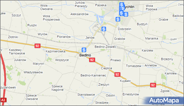 mapa Bedlno-Wieś, Bedlno-Wieś na mapie Targeo