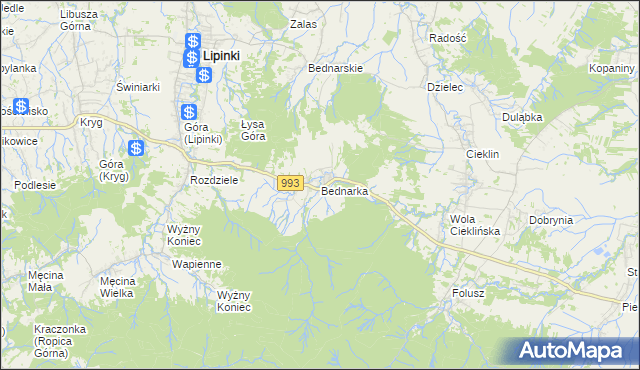 mapa Bednarka gmina Lipinki, Bednarka gmina Lipinki na mapie Targeo