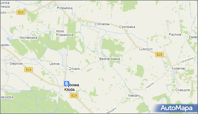 mapa Bednarzówka gmina Dębowa Kłoda, Bednarzówka gmina Dębowa Kłoda na mapie Targeo