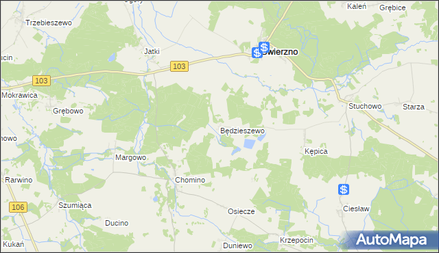 mapa Będzieszewo gmina Świerzno, Będzieszewo gmina Świerzno na mapie Targeo