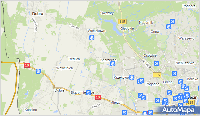 mapa Bezrzecze, Bezrzecze na mapie Targeo