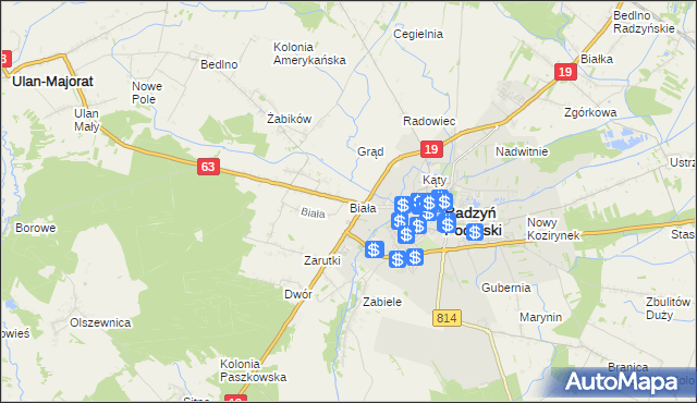 mapa Biała gmina Radzyń Podlaski, Biała gmina Radzyń Podlaski na mapie Targeo