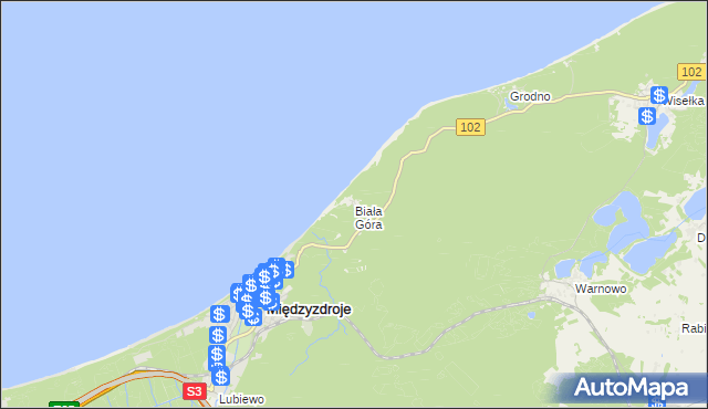 mapa Biała Góra gmina Międzyzdroje, Biała Góra gmina Międzyzdroje na mapie Targeo