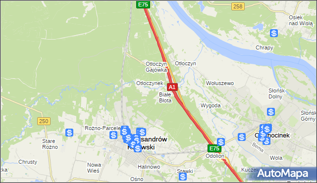 mapa Białe Błota gmina Aleksandrów Kujawski, Białe Błota gmina Aleksandrów Kujawski na mapie Targeo