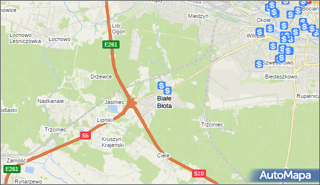 mapa Białe Błota powiat bydgoski, Białe Błota powiat bydgoski na mapie Targeo