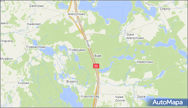 mapa Białe gmina Szczecinek, Białe gmina Szczecinek na mapie Targeo