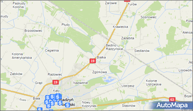 mapa Białka gmina Radzyń Podlaski, Białka gmina Radzyń Podlaski na mapie Targeo