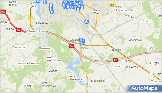 mapa Białki gmina Siedlce, Białki gmina Siedlce na mapie Targeo