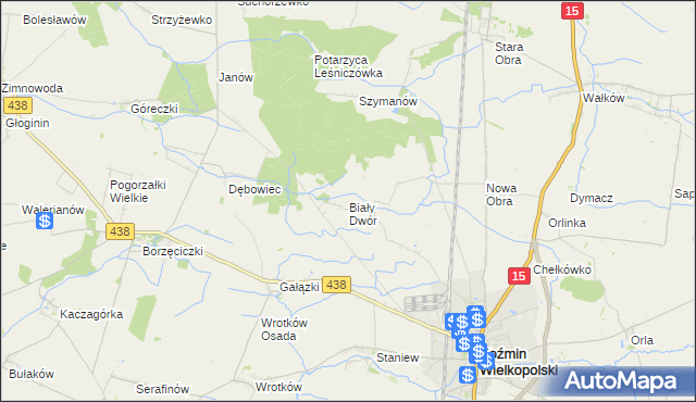 mapa Biały Dwór gmina Koźmin Wielkopolski, Biały Dwór gmina Koźmin Wielkopolski na mapie Targeo