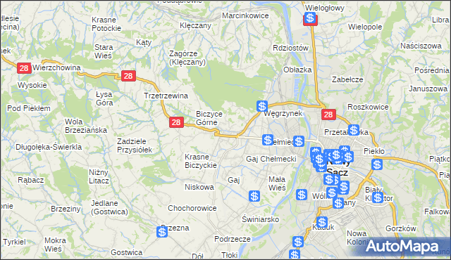 mapa Biczyce Dolne, Biczyce Dolne na mapie Targeo