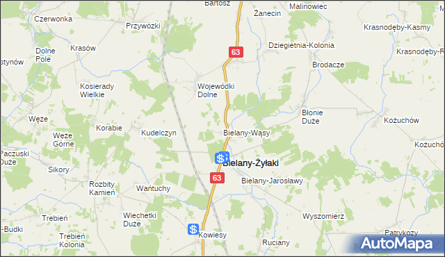 mapa Bielany-Wąsy, Bielany-Wąsy na mapie Targeo