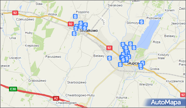 mapa Bielawy gmina Strzałkowo, Bielawy gmina Strzałkowo na mapie Targeo