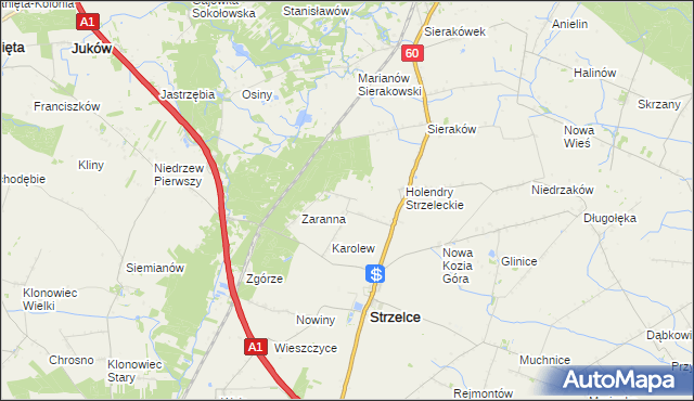mapa Bielawy gmina Strzelce, Bielawy gmina Strzelce na mapie Targeo