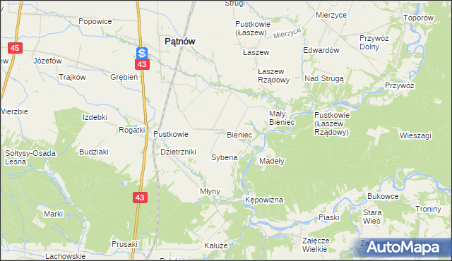 mapa Bieniec gmina Pątnów, Bieniec gmina Pątnów na mapie Targeo