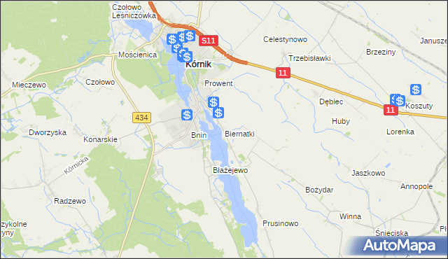 mapa Biernatki gmina Kórnik, Biernatki gmina Kórnik na mapie Targeo